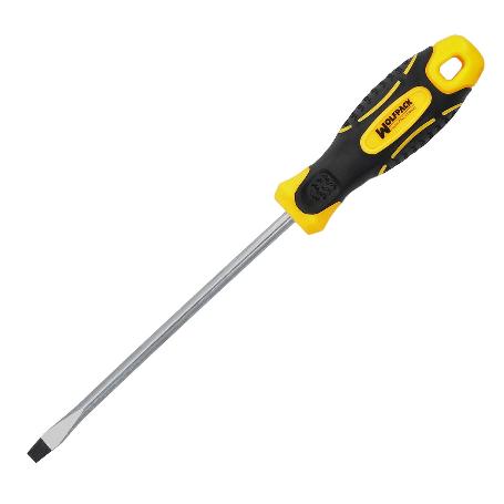 DESTORNILLADOR MANGO BIMATERIAL BOCA ESTAMPADA 6X150 MM. DESTORNILLADOR PLANO, CROMO VANADIO,