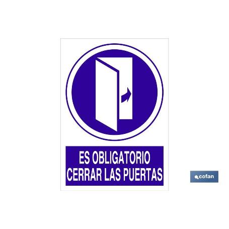 SEÑAL POLIESTIRENO  210X148MM. ES OBLIGATORIO CERRAR LAS PUERTAS