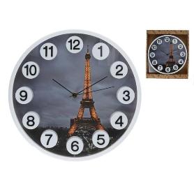 RELOJ DE PARED CON NUMEROS 3D Y TORRE EIFFEL DIAMETRO 30 CMS.