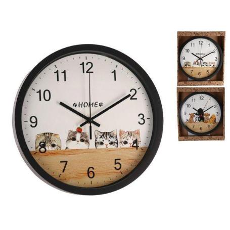 RELOJ DE PARED CON GATITOS RIKY-KIRA DIAMETRO 30 CMS MARCO NEGRO