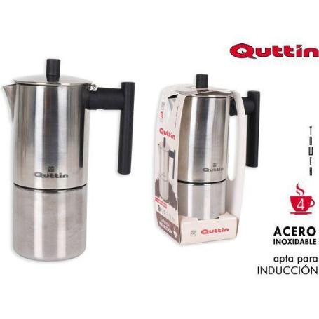 4 TAZAS CAFETERA INOXIDABLE ITALIANA APTA PARA INDUCCION TOWER QUTTIN