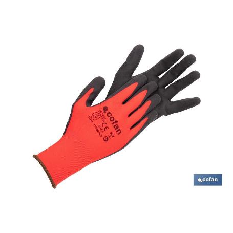 GUANTE IMPREGNADO SANDY COATED ROJO/NEGRO TALLA 7   CAJA 12 UNID.