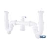 SIFÓN CURVO DOBLE CON SALIDA Ø32-40 MM, RACORES 1 1/2 Y TOMA AUXILIAR