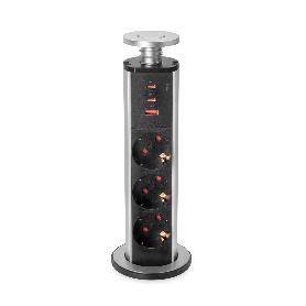 EMUCA MULTICONECTOR EXTRAÍBLE VERTIKAL, 3 ENCHUFES TIPO SCHUKO, 1 USB TIPO A, 2 USB TIPO C, PLÁSTICO Y ALUMINIO, GR