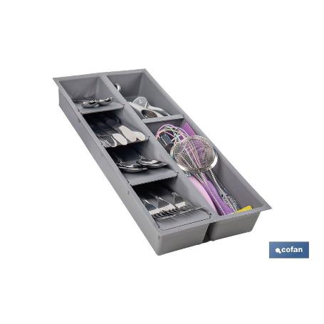 ORGANIZADOR PARA CAJÓN CON SEPARADORES DE COLOR GRIS 20 X 45 X 6,5 CM