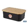 PANERA CON TAPA DE BAMBÚ COLOR NEGRO/MADERA 36 X 24 X13 CM