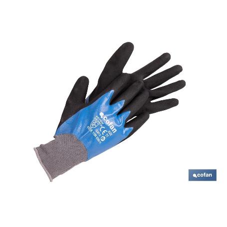 GUANTE IMPREGNADO SANDY DOBLE CAPA DE NITRILO AZUL TALLA 11   CAJA 12 UNID.