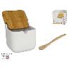 SALERO PARA COCINA DE PORCELANA BLANCA CON CUCHARA MADERA MODELO AUSTIN 12X12X11,5 CMS
