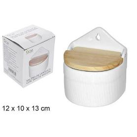 SALERO PARA COCINA DE CERAMICA BLANCA CON TAPA Y COLGADOR 12X10X13 CMS CASA Y MENAJE