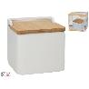 SALERO CON TAPA DE BAMBU 11,3X12X11,3 CMS CERAMICA BLANCA