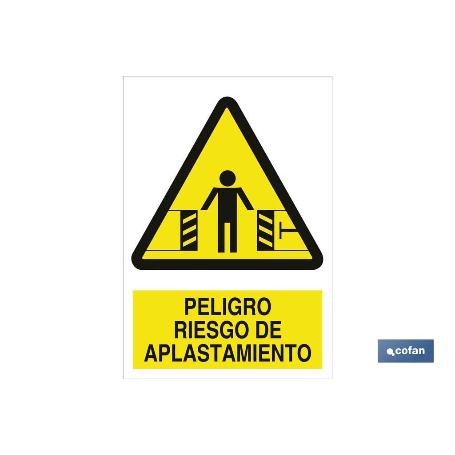 SEÑAL ADHESIVA 148 X105 MM RIESGO DE APLASTAMIENTO. EL DISEÑO DE LA SEÑAL PUEDE VARIAR, PERO EN NINGÚN CASO SE VARI