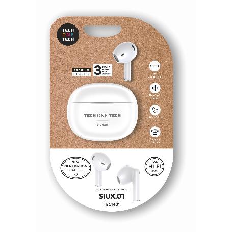 TECH AURICULARES INALAMBRICOS BLANCOS+ESTUCHE CARGA CABLE USBC TEC1401-TEC1402