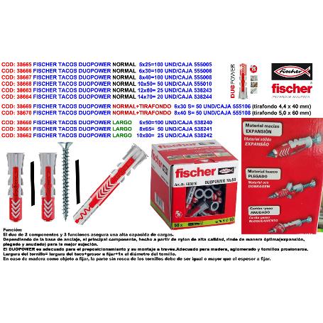 FISCHER TACOS DUOPOWER NORMAL+TIRAFONDO 6X30 CAJA 50 U  555106-535459