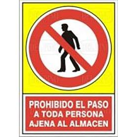 SEÑAL 413 PLAST.295X210PR.PER/AJ.ALMAC PROHIBIDO PASO TODA PERS.AJENA ALUMINIO ALMACEN