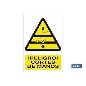 SEÑAL ADHESIVA 210X148MM. ¡PELIGRO! CORTES DE MANOS