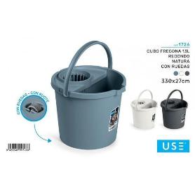 CUBO FREGONA REDONDO 13 LTS. CON ESCURRIDOR,CON RUEDAS MOD NATURA 33X27 CMS USE