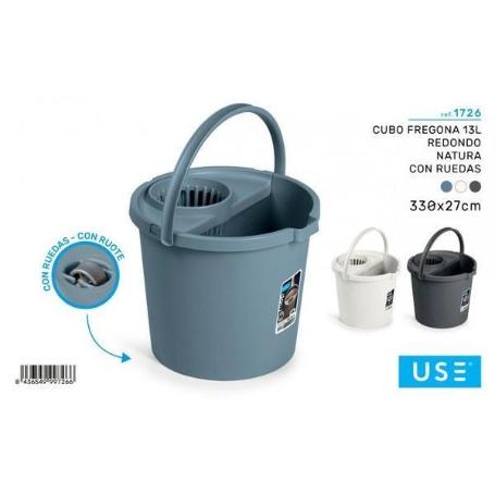 CUBO FREGONA REDONDO 13 LTS. CON ESCURRIDOR,CON RUEDAS MOD NATURA 33X27 CMS USE