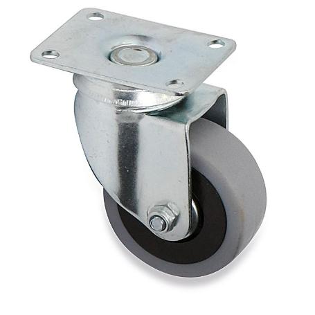 RUEDA GIRATORIA JADE PLUS. CON PLACA. GOMA GRIS. ZINCADO BRILLANTE. ANTIHILOS. DIÁMETRO 60MM - Q&Q