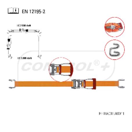 CINTA CARRACA CON GANCHO ABIERTO. POLIÉSTER DE ALTA TENACIDAD. ZINCADO GALVANIZADO. NARANJA. EN 12195-2. ANCHO 50MM