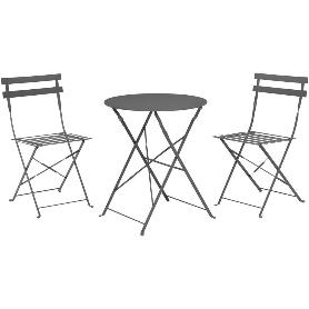 MESA 60 CM BISTRO + 2 SILLAS METAL ANTRACITA
