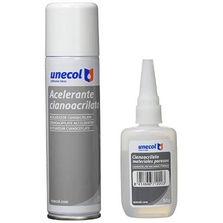PEGAMENTO CIANOACRILATO (50 GR.) CON ACELERANTE (200ML) ESPECIAL MATERIALES POROSOS, MULTIUSOS, PLASTICOS, MADERAS,