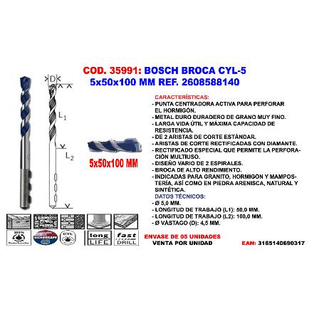 BROCA PRO HEX-5, 5X50X100 MM. PARA TALADROS/ATORNILLADORES DE IMPACTO