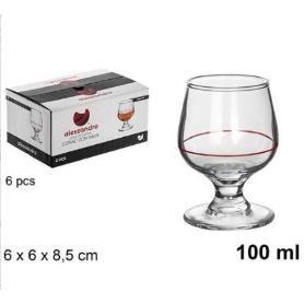 10 CLS COPA COÑAC BRANDY FILO ROJO ALESSANDRO - CAJA 6 UNIDADES