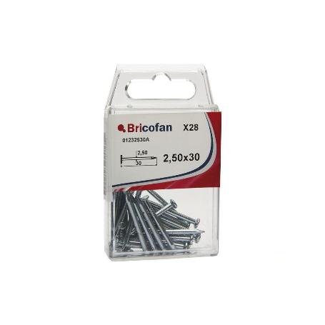 BLÍSTER DE 28 UDS. PUNTA DE ACERO ZINCADO CABEZA PLANA 25X30 MM VENTA UNITARIA