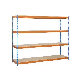 ESTANTERÍA MEDIA CARGA AZUL/NARANJA 4 BALDAS DE MADERA 2000 X 1500 X 600 MM
