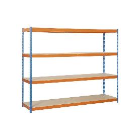 ESTANTERÍA MEDIA CARGA AZUL/NARANJA 4 BALDAS DE MADERA 2000 X 2400 X 600 MM