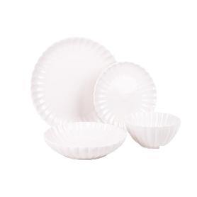 VAJILLA DE PORCELANA EN RELIEVE COLOR BLANCO ESMALTADO 16 PIEZAS