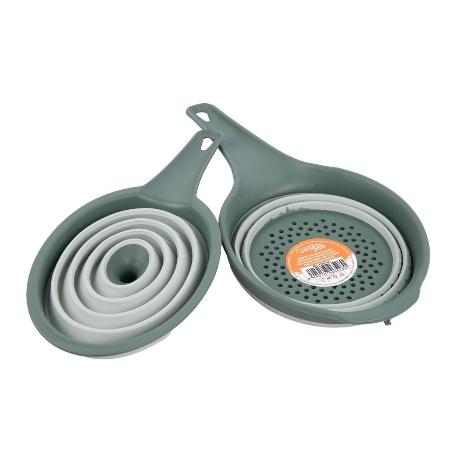 PACK DE EMBUDO Y COLADOR PLEGABLE VERDES