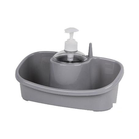 ESTROPAJERO CON DOSIFICADOR GRIS CLARO 26X13X16.5CM   CAJA 6 UNID.