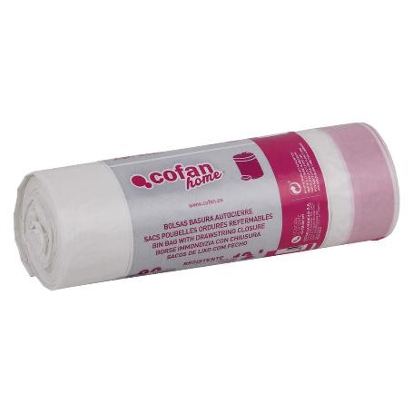 BOLSA DE BASURA  AUTOCIERRE 35X50 G.120 COLOR BLANCO 20 UDS