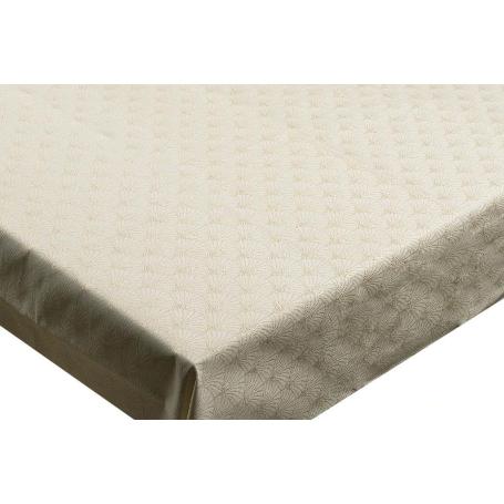 MANTEL ANTIMANCHAS RESINADO CONFECCIONADO 1,40 X 1.80 M 50% PES 45% CO 5% LUREX LINEAS DE ORO
