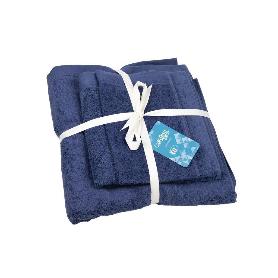 JUEGO DE 3  TOALLAS AZUL MARINO 580 G/M2 GAMA MARIN 30X50  50X100  70X140 CM
