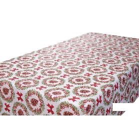 ROLLO DE MANTEL RESINADO ANTIMANCHAS LAZOS Y PIÑAS 75% ALGODÓN 25% POLIÉSTER 1,40 X 15 M