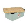 PACK DE PANERA CON TAPA BAMBU ,6  VASOS DE AGUA VERDE Y 6 PLATOS VERDE