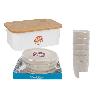 PACK DE PANERA CON TAPA BAMBU ,6  VASOS DE AGUA BEIGE Y 6 PLATOS BEIGE