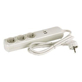 BASE BIPOLAR 3 TOMAS Y PROLONGACIÓN 1,5M CON T/T LATERAL 16A 250V USB