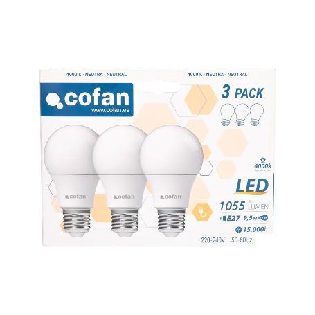 PACK DE 3 BOMBILLAS LED CLASSIC E27 9.5 W 1055 LM 4000 K