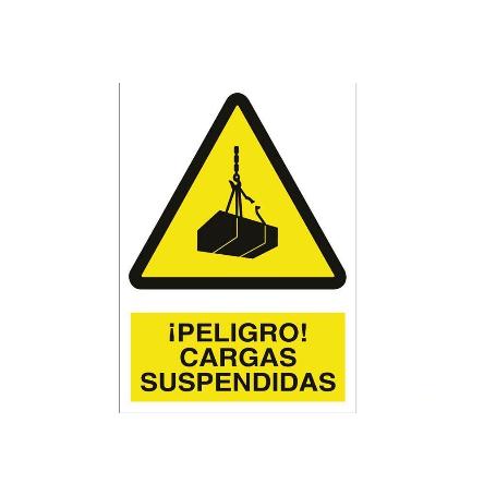 SEÑAL POLIESTIRENO 420X297 MM. ¡PELIGRO! CARGAS SUSPENDIDAS