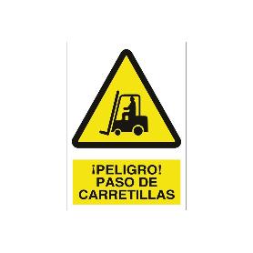 SEÑAL ADHESIVA 297X210MM. ¡PELIGRO! PASO DE CARRETILLAS