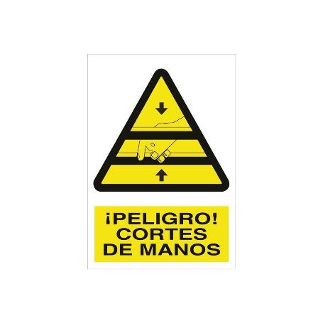 SEÑAL POLIESTIRENO 210X148MM. ¡PELIGRO! CORTES DE MANOS
