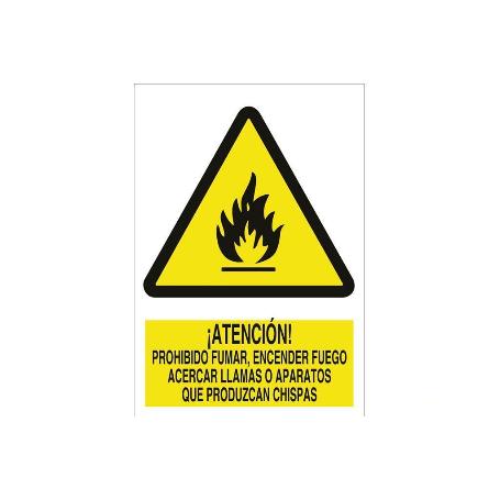 SEÑAL POLIESTIRENO 420X297MM. ATENCIÓN, NO ENCENDER FUEGO, LLAMAS O CHISPAS