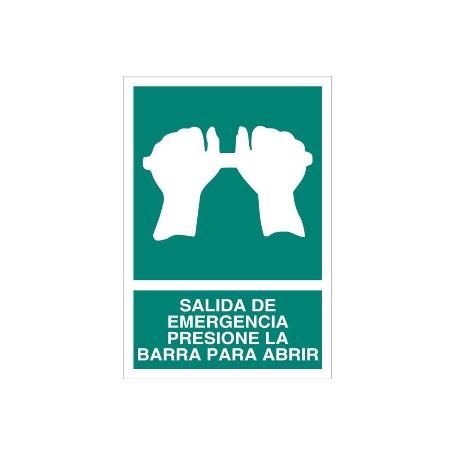 SEÑAL LUMINISCENTE 210X148MM. SALIDA DE EMERGENCIA PRESIONE LA BARRA PARA ABRIR