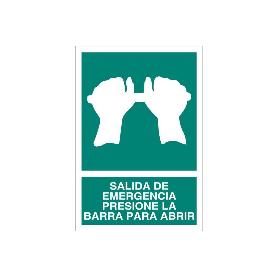 SEÑAL LUMINISCENTE 420X297MM. SALIDA DE EMERGENCIA PRESIONE LA BARRA PARA ABRIR