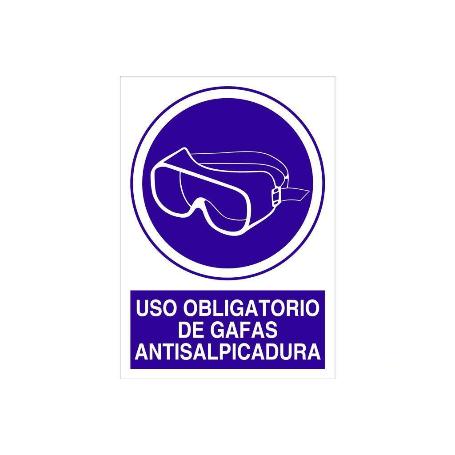 SEÑAL POLIESTIRENO  297X210MM. USO OBLIGATORIO DE GAFAS ANTISALPICADURA