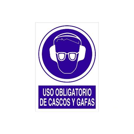 SEÑAL POLIESTIRENO  210X148MM. USO OBLIGATORIO DE CASCOS Y GAFAS