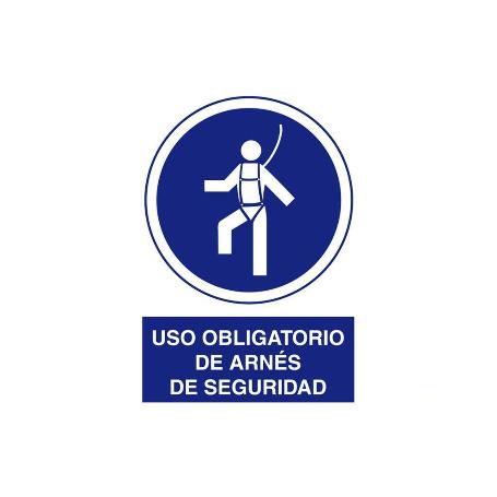 SEÑAL ADHESIVA 210X148MM. SEÑAL USO OBLIGATORIO DE ARNÉS DE SEGURIDAD CON TEXTO
